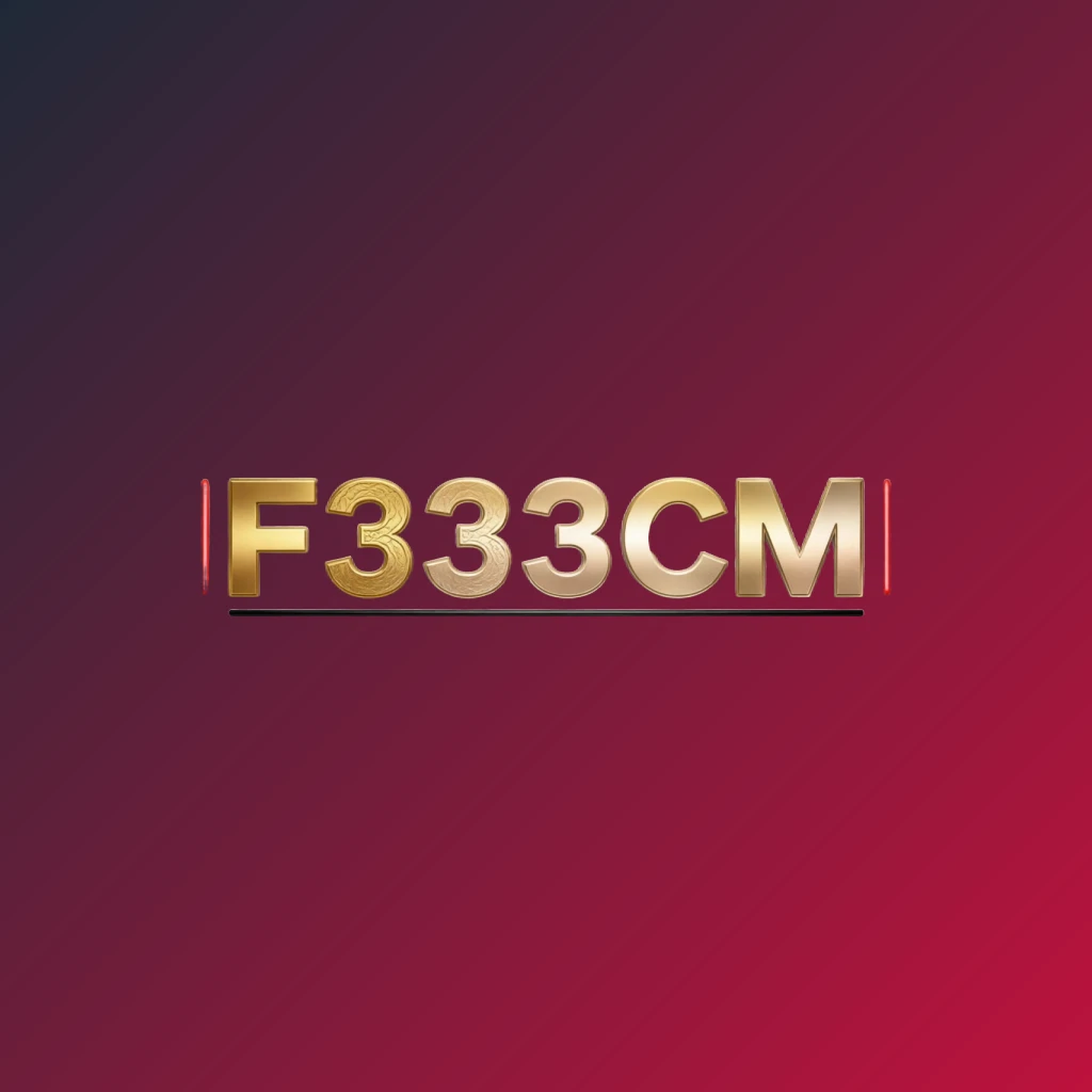 Luxury casino logo for F333CM featuring rich gold gradient text with red and black accents, elegant lighting effects, designed in a wide horizontal rectangular wordmark style on a transparent background